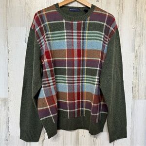 Grant Thomas 100% Wool Green Plaid Sweater Mens Size XL
